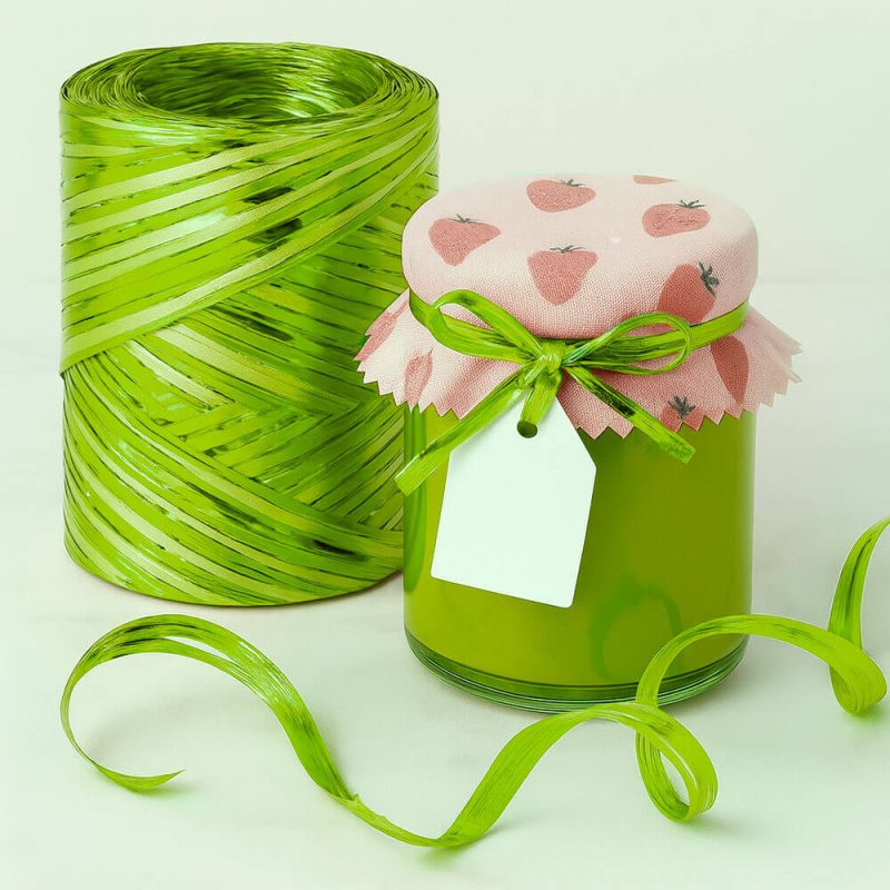 Cinta de rafia pistacho mate-metalizada para decorar regalos