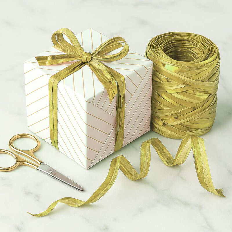Cinta de rafia dorada mate-metalizada para envolver regalos