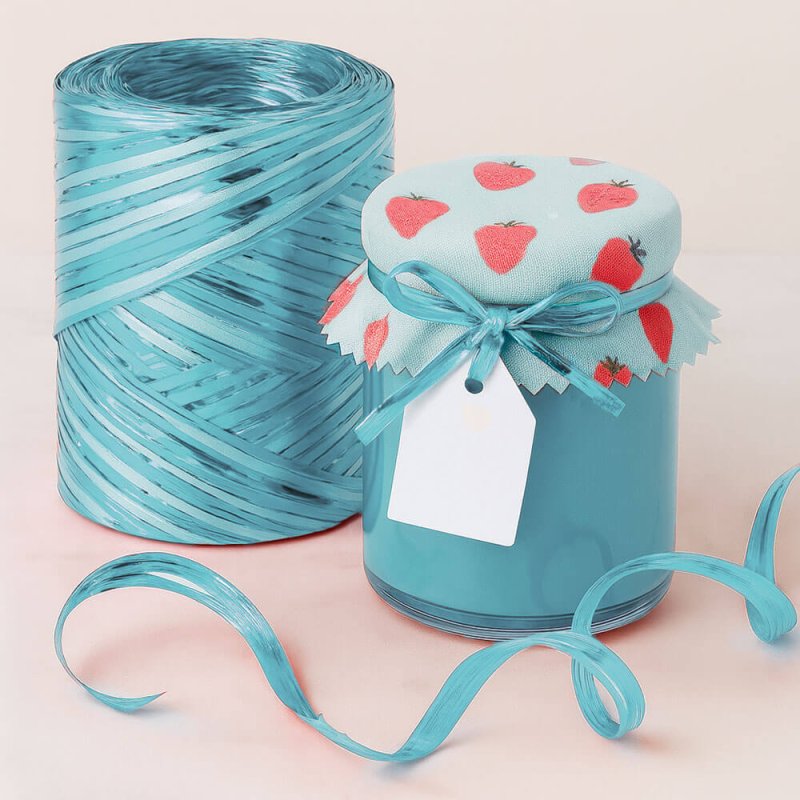 Cinta de rafia turquesa mate-metalizada para decorar regalos