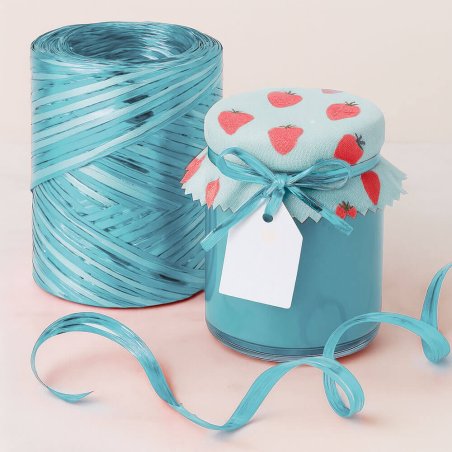 Cinta de rafia turquesa mate-metalizada para decorar regalos