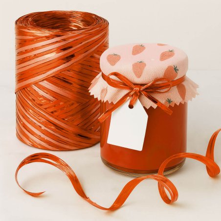 Cinta de rafia naranja mate-metalizada para decorar regalos