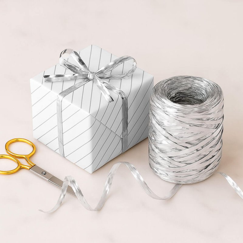 Cinta de rafia plata mate-metalizada para envolver regalos