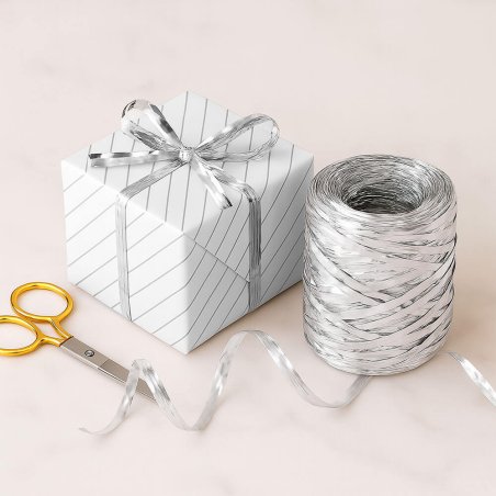 Cinta de rafia plata mate-metalizada para envolver regalos