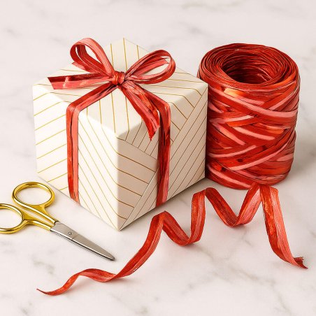 Cinta de rafia roja mate metalizada para envolver regalos