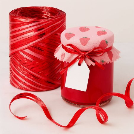 Cinta de rafia roja mate metalizada para decorar regalos