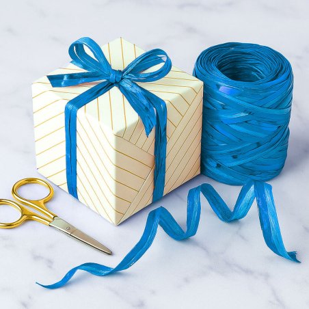 Cinta de rafia azul eléctrico mate metalizada para envolver regalos