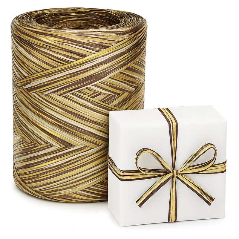 Cinta de rafia tricolor choco-dorado-natural