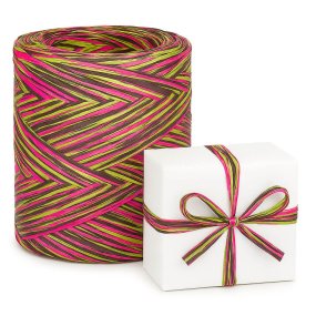 Cinta de rafia tricolor choco-fucsia-mostaza
