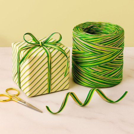 Cinta de rafia tricolor beige-pistacho-pino para envolver regalos