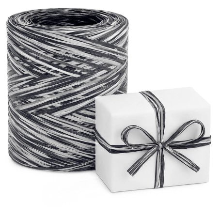 Cinta de rafia tricolor blanco-negro-gris