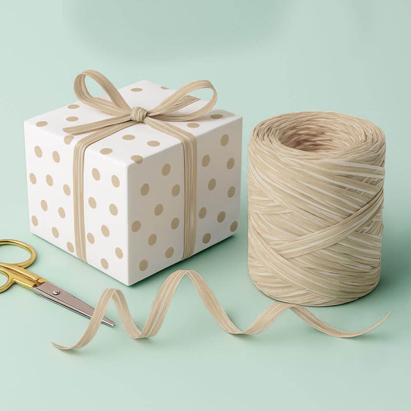 Cinta de rafia color natural-beige para envolver regalos