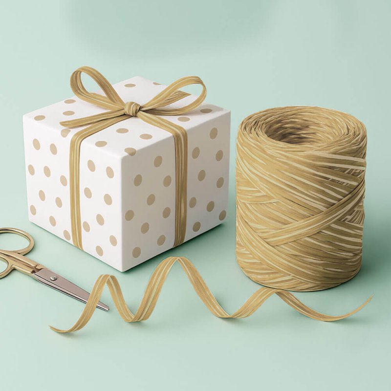 Cinta de rafia bicolor beige-vainilla para envolver regalos