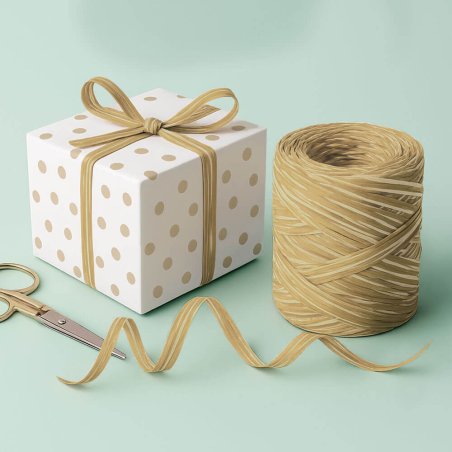 Cinta de rafia bicolor beige-vainilla para envolver regalos