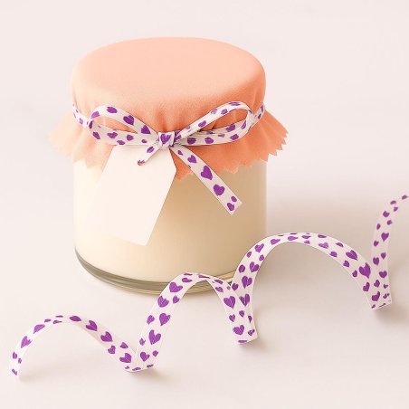 Cinta de rafia corazones violeta para decorar regalos
