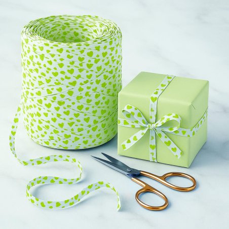 Cinta de rafia corazones pistacho para envolver regalos