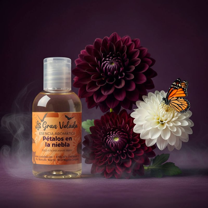 Esencia aromatica petalos en la niebla ejemplo