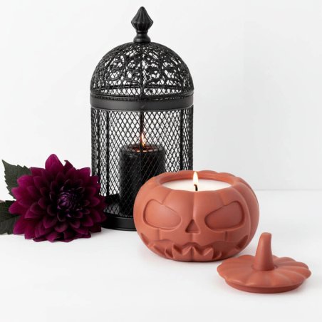 Portavelas de calabaza para halloween hecho a mano con el kit