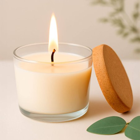 Vaso con tapa de corcho para hacer velas
