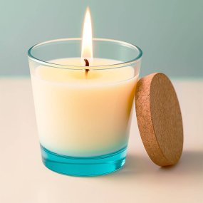 Copo 240 ml turquesa com tampa de cortiça para velas Copo 240 ml turquesa com tampa de cortiça para velas