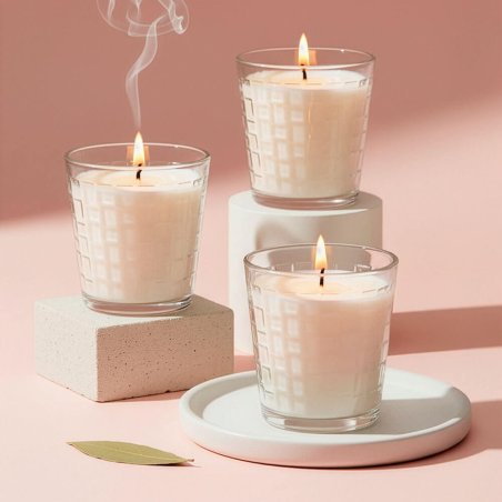 Vaso de cristal con decoración mosaico para hacer velas