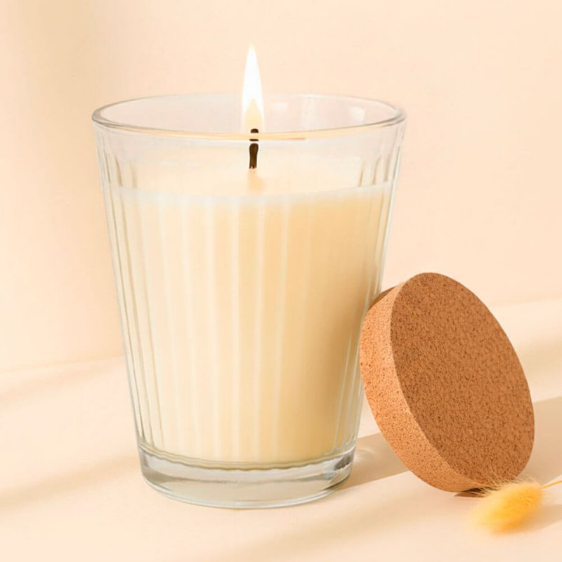 Vaso 230 ml rayas con tapa de corcho para velas aromáticas