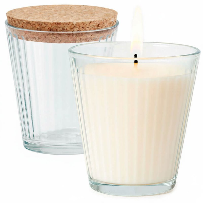 Vasos 230 ml rayas con tapa de corcho para fabricar velas