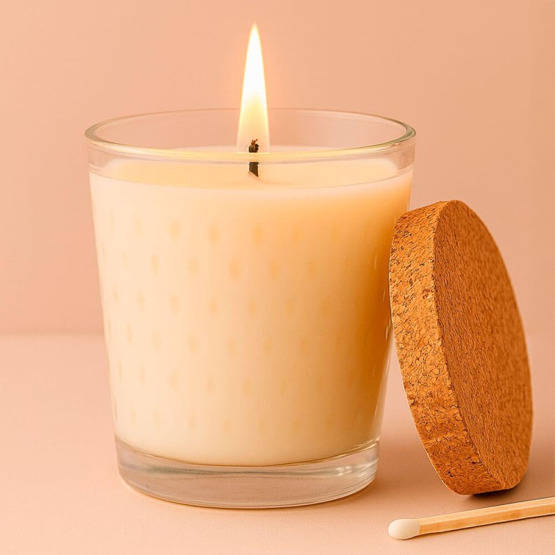 Vaso 260 ml gotitas con tapa de corcho para velas