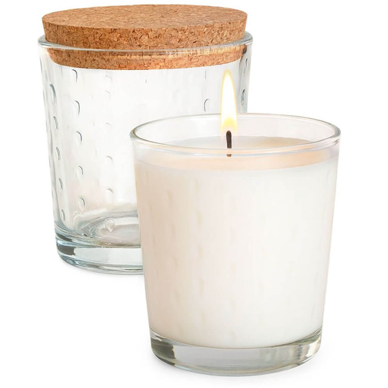 Vaso de cristal gotitas con tapa para hacer velas