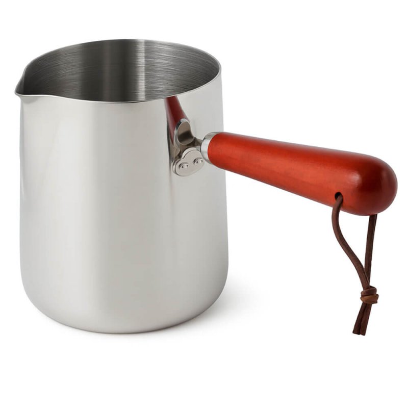 Jarra de 600 ml de metal con mango largo de madera para fundir cera