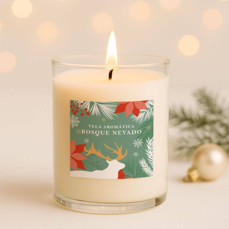 Pegatinas navideñas para velas en vaso Bosque Nevado