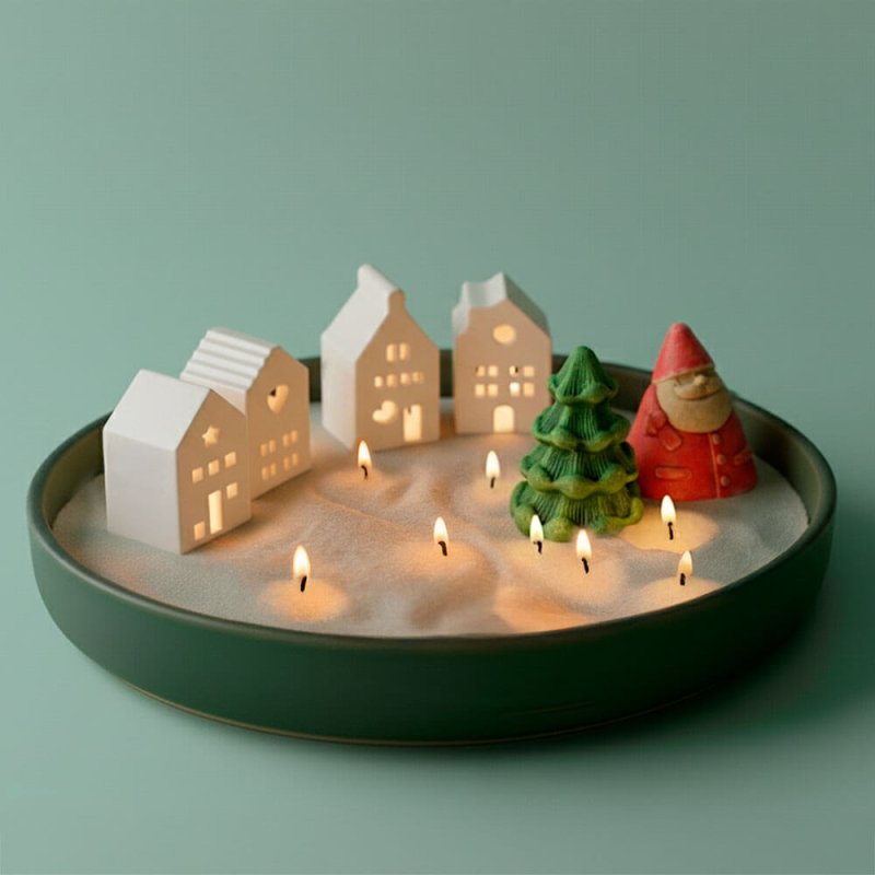 Pueblo nevado hecho con cera perlada