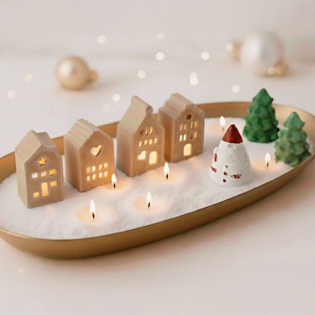 Pueblo navideño con casitas y cera perlada