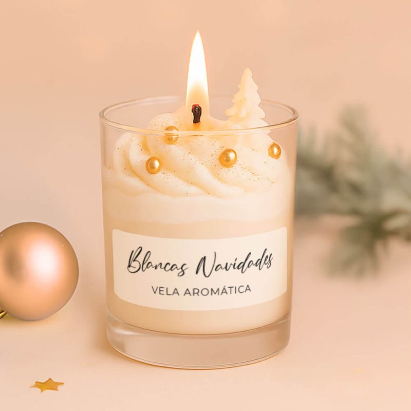 Pegatinas navideñas para velas en vaso “blancas navidades"