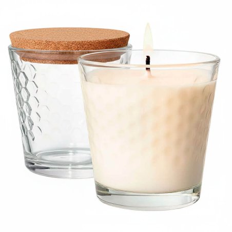 Vaso para hacer velas con relieve panal de abejas y tapa de corcho