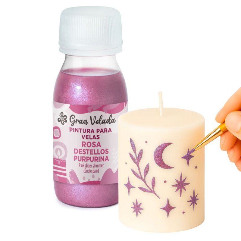 Pintura velas rosa destellos de purpurina