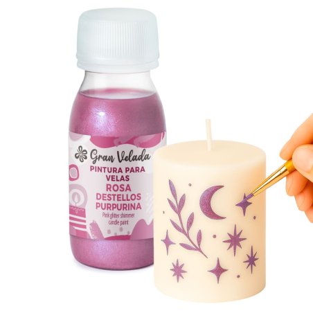 Pintura velas rosa destellos de purpurina