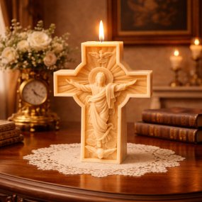 Molde de cruz religiosa com Cristo ressuscitado para velas