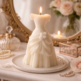 Molde vestido drapeado com flor para velas