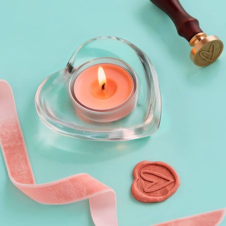 portavelas de cristal con forma de corazon, velas decorativas