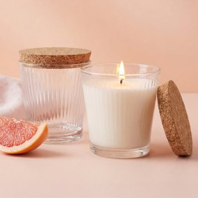 Copo 280 ml estriado com tampa de cortiça para velas