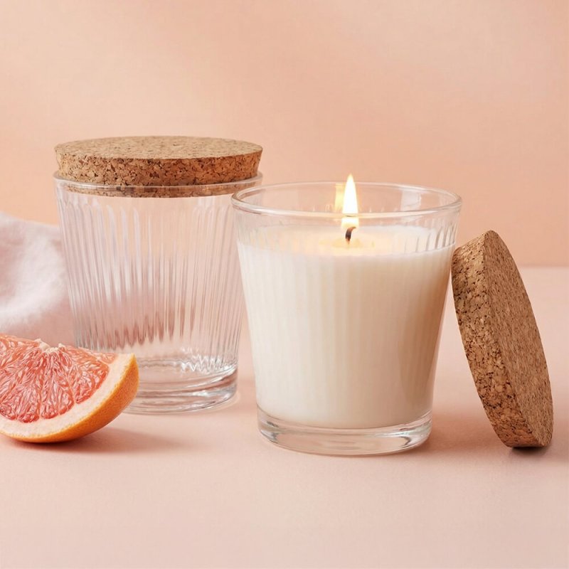 Vaso 280 ml estriado con tapa de corcho para velas