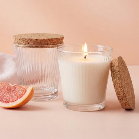 Vaso 280 ml estriado con tapa de corcho para velas