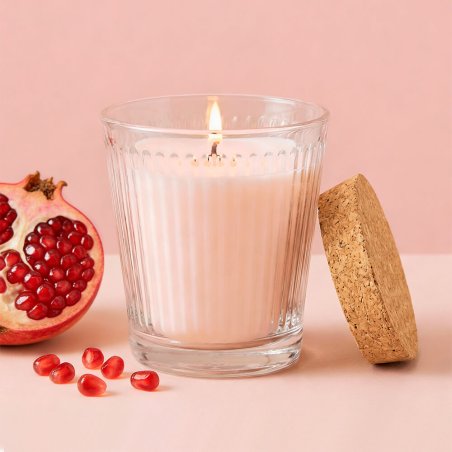 Vaso estriado 280 ml con tapa de corcho para velas