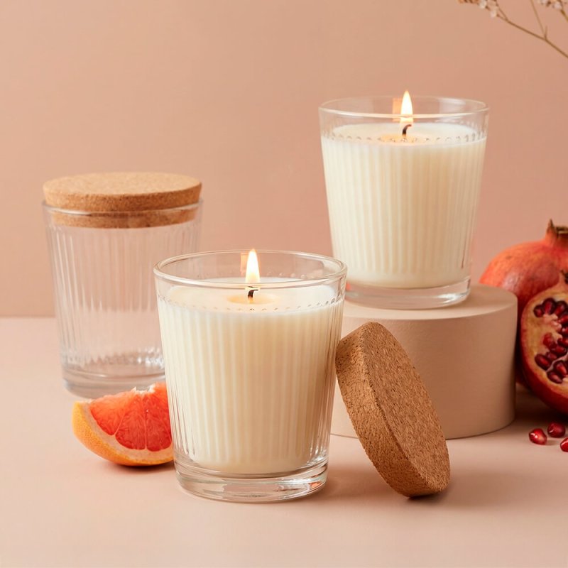 Vaso 280 ml estriado con tapa de corcho