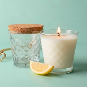 Vaso 280 ml diamante con tapa de corcho para velas