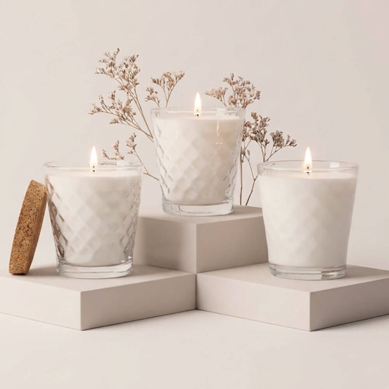 Vaso diamante 280 ml  con tapa de corcho para velas