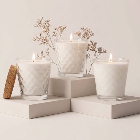 Vaso diamante 280 ml  con tapa de corcho para velas