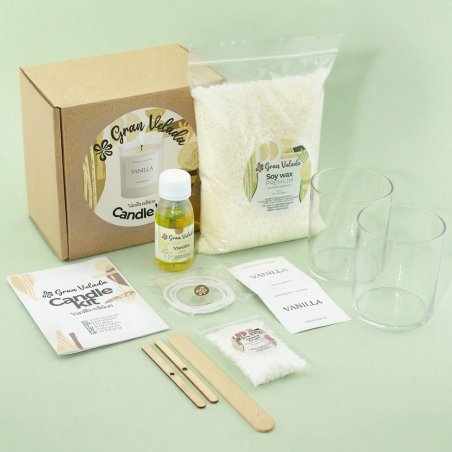 Kit que incluye materiales, utensilios e instrucciones para hacer velas aromáticas