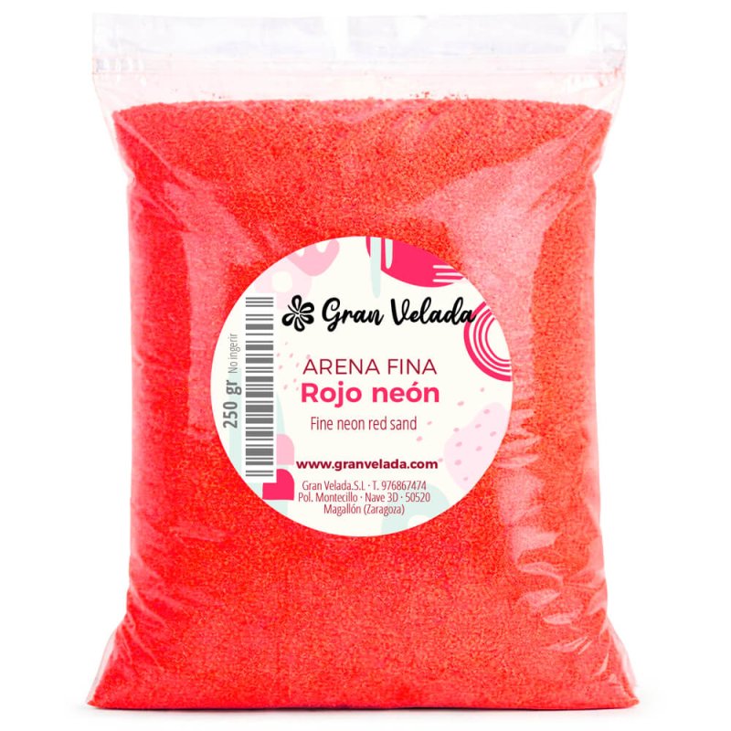 Envase arena de grano fino rojo neon 3