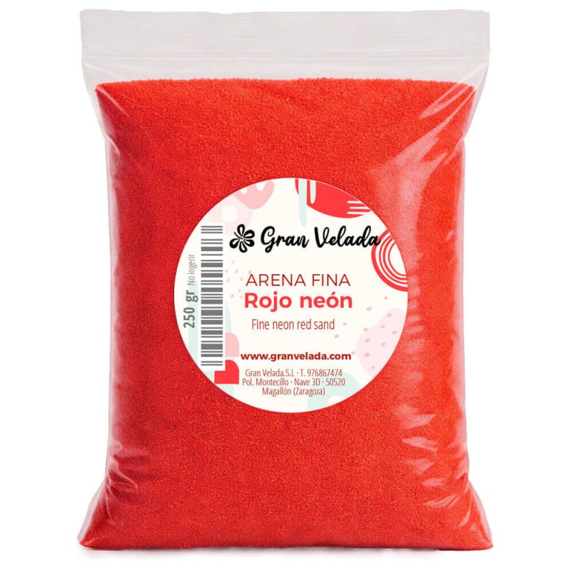 Envase arena de grano fino rojo neon